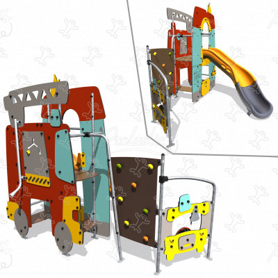 Camion dei pompieri con scivolo in polietilene J4070 aree giochi giochi a tema city immagine 3d