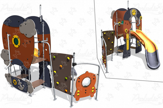 Mongolfiera con scivolo in polietilene J4072 aree giochi giochi a tema metropolis immagine 3d